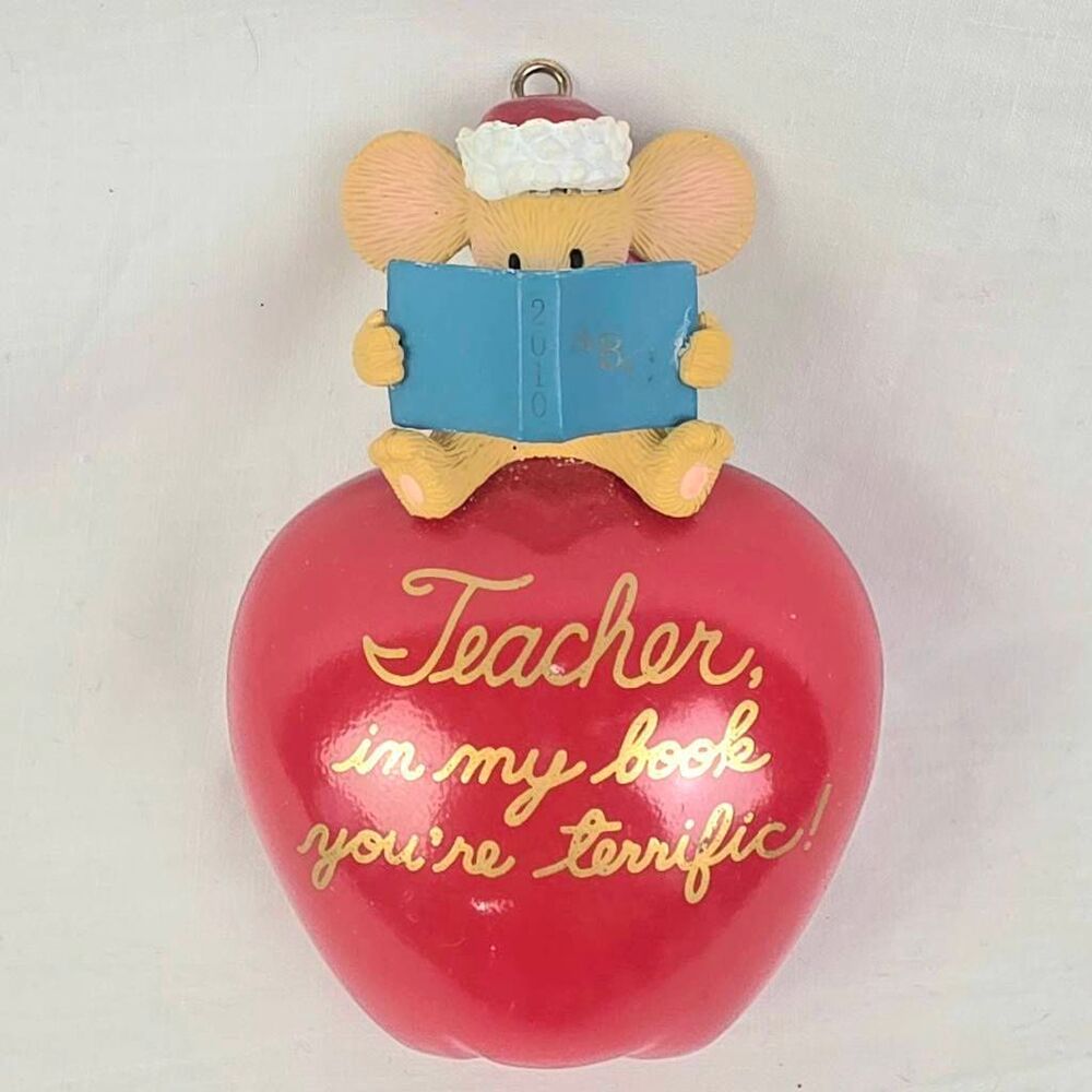 American Greetings 2010 Teacher Mouse Apple Xmas Ornament